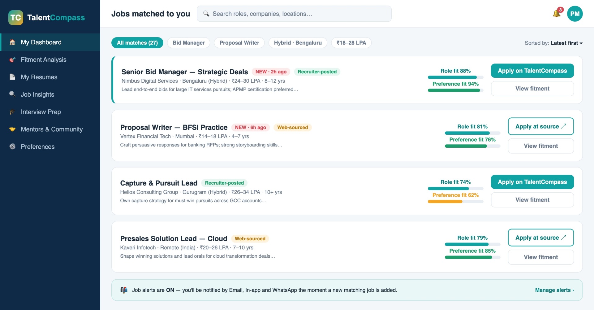 TalentCompass Job Dashboard preview